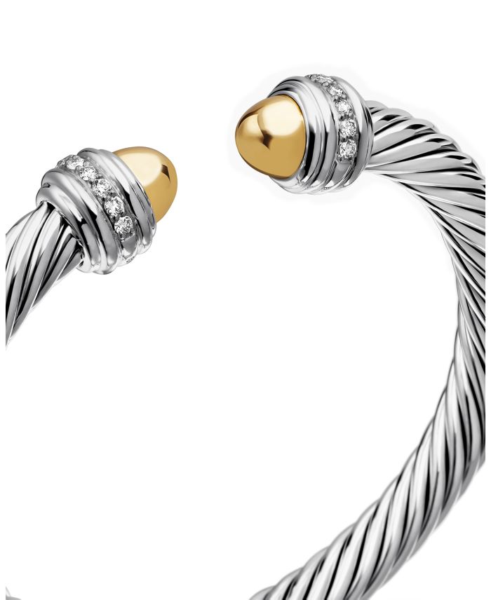 Cable Bracelet with 14K Yellow Gold Dome & Diamonds
