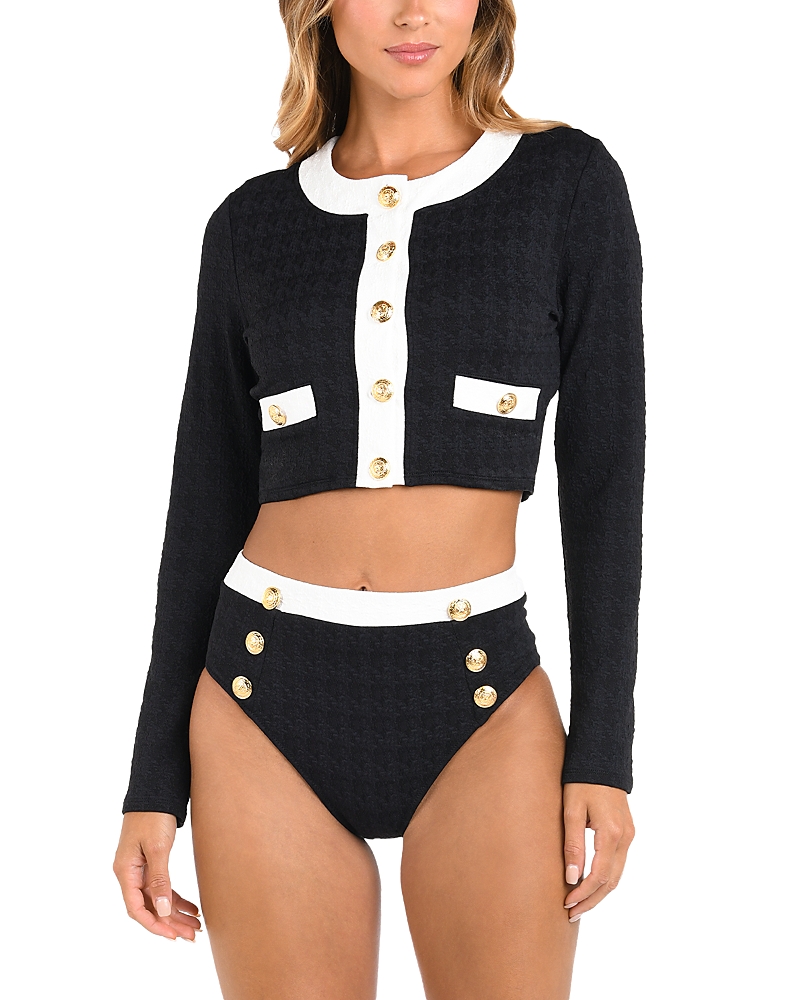 L Agence L'agence Adaline Color Blocked Swim Cover-up Cardigan In Black