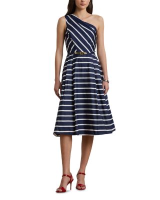 Ralph Lauren - Striped Belted Taffeta Cocktail Dress