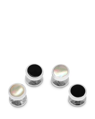 Cufflinks Inc - Double Sided Onyx & Mother of Pearl Round Beveled Stud Set