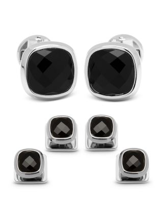 Cufflinks Inc - Faceted Onyx Cushion Stainless Steel Stud Set