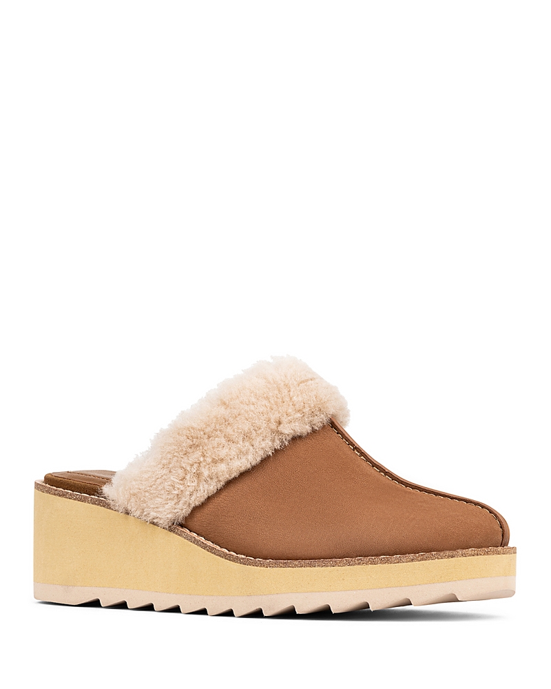 Donald Pliner Wedge Genuine Shearling Cuff Mule In Toast