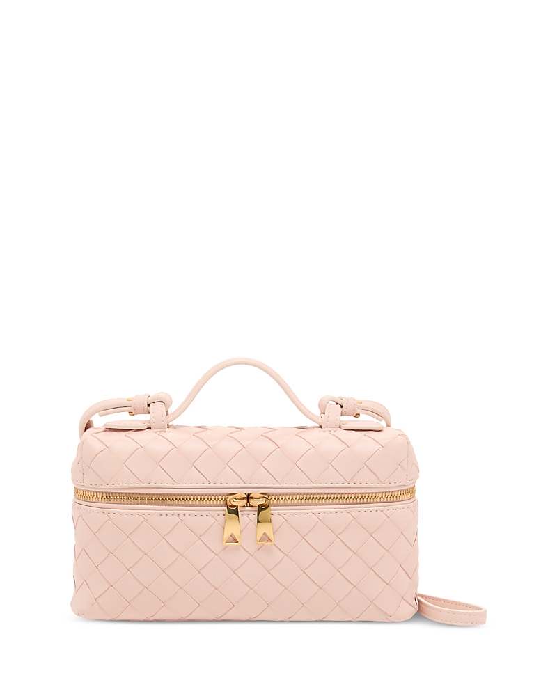 Bottega Veneta Women Vanity Case Leather Bag With Intrecciato Iconic Motif In Cameo/gold