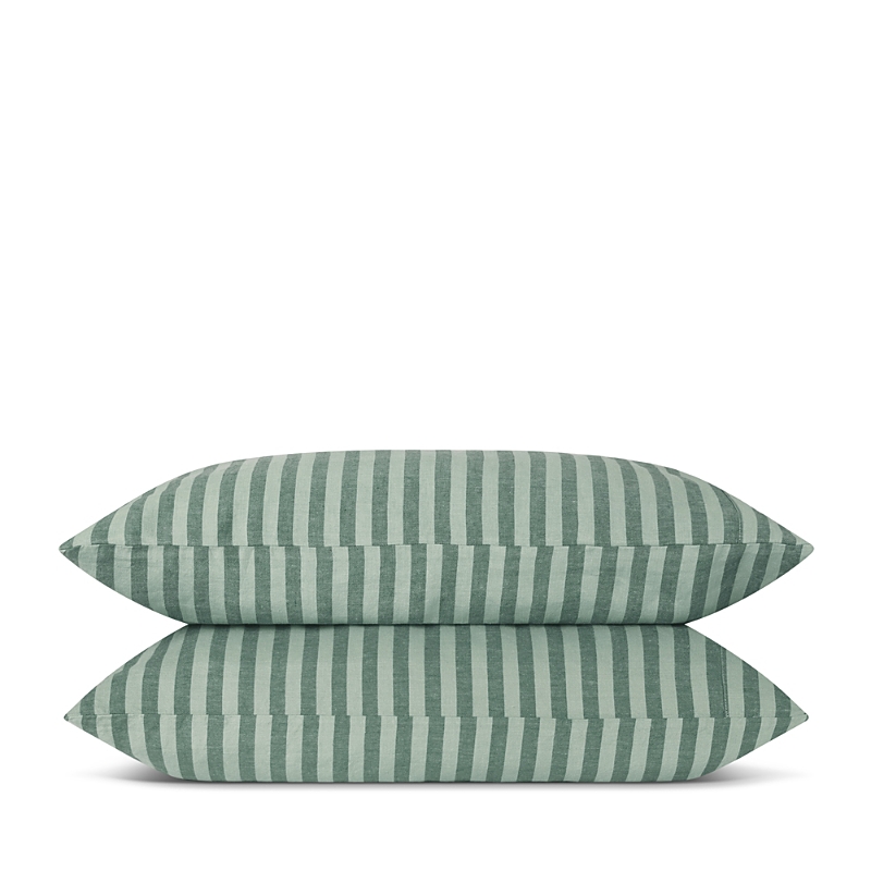 Piglet In Bed Pembroke Stripe Linen Blend Pillowcases, Standard In Pine Green