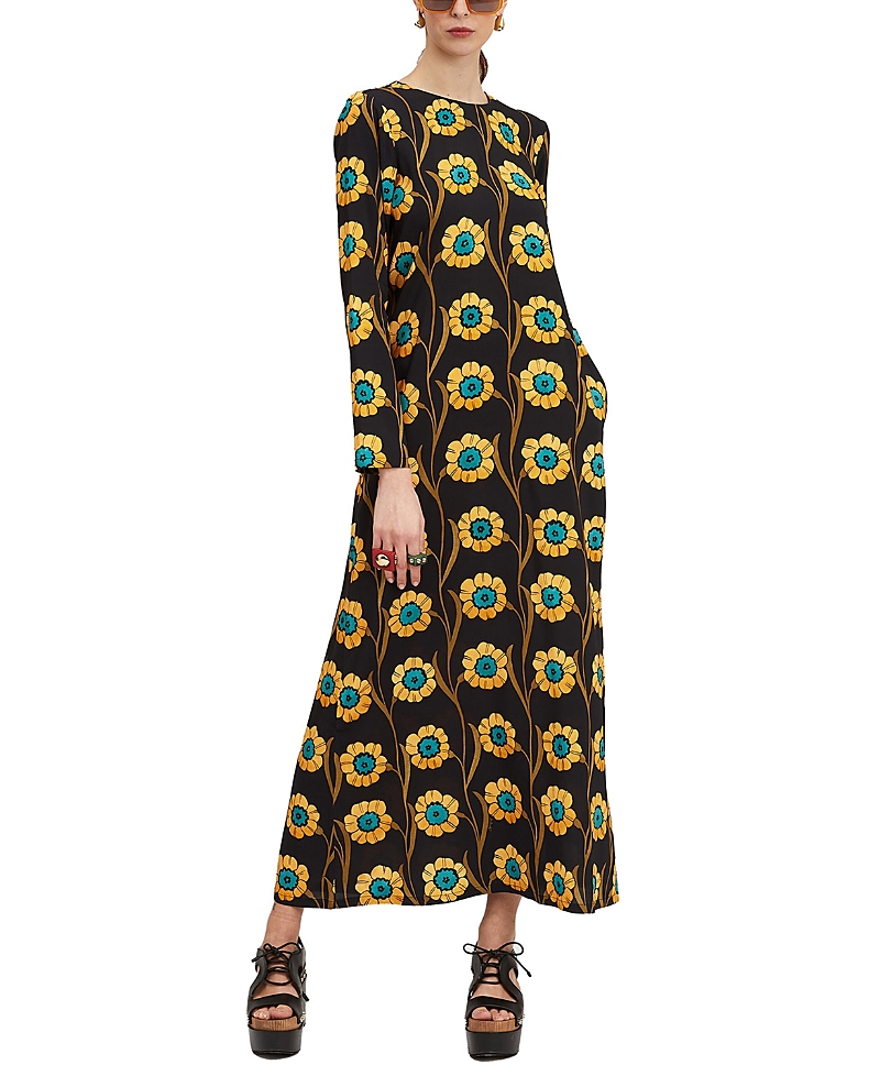 La DoubleJ Long Sleeve Swing Dress in Daisy Chain Black