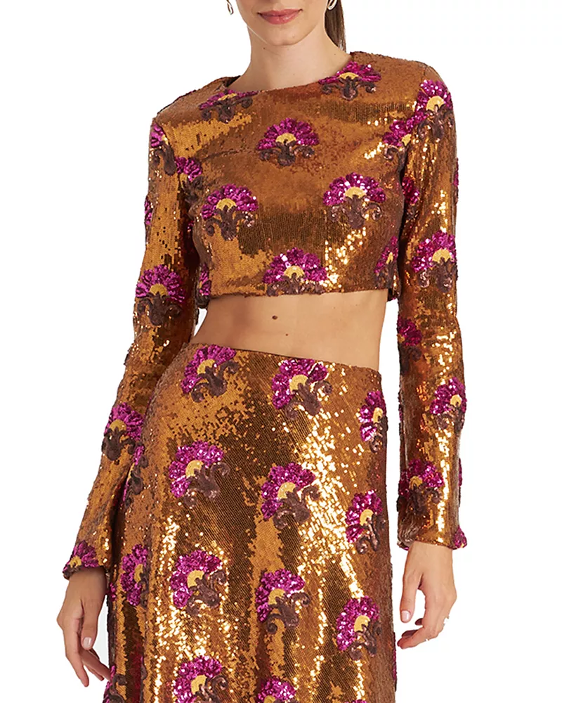 La DoubleJ Holly Crop Top Textured Sequins Rust
