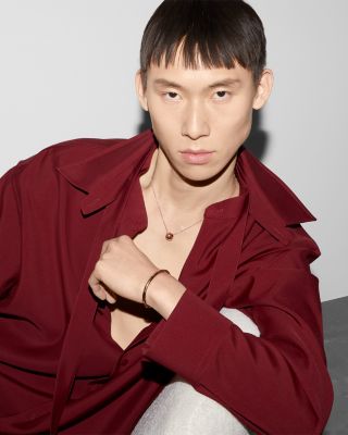 18K Rose Gold Icon Polished Logo Ring Pendant Necklace, 15.7-18"