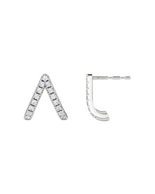 Reversed V Pave Huggie Earrings in 14K White Gold, .24ctw Brilliant Round Lab Grown Diamonds
