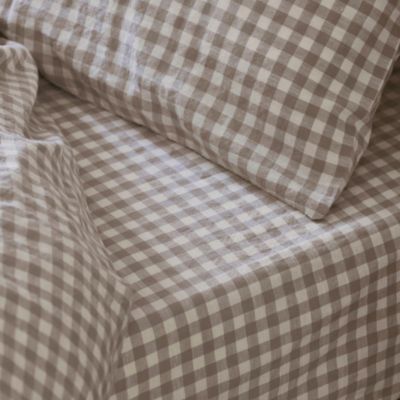 Gingham Linen Blend Fitted Sheet, King