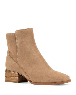 Women's Croc Embossed Trim Block Heel Booties 