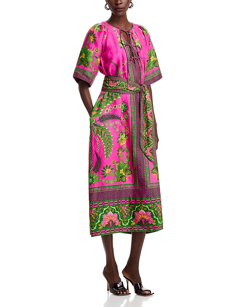 Farm Rio Ana Tie Front Midi Dress In Ana Tapestry