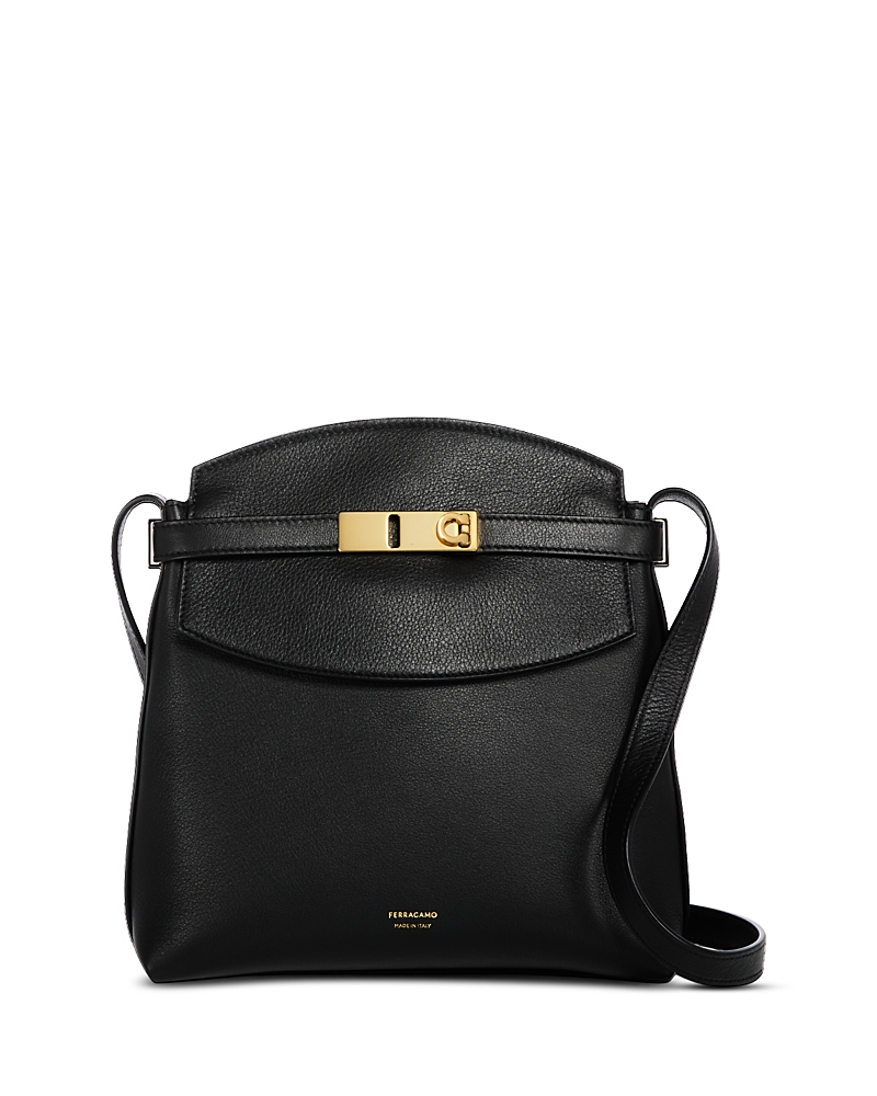 Ferragamo Hug Soft Leather Messenger Bag In Nero