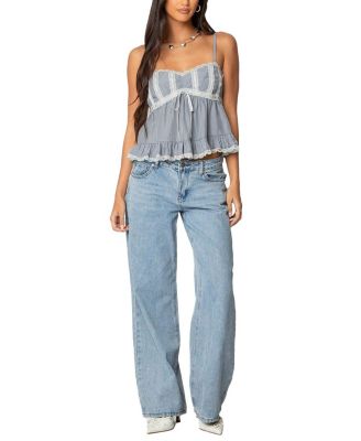  Lace Trim Babydoll Tank Top