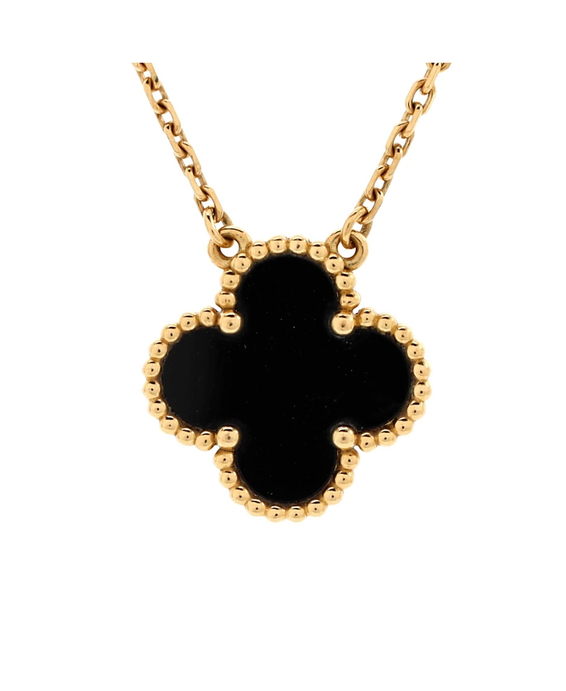Pre-owned Pre-owned Van Cleef & Arpels Van Cleef & Arpels Vintage Alhambra Pendant Necklace 18k Gold And Onyx
