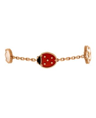 Pre-Owned Van Cleef & Arpels - Lucky Spring 5 Motifs Bracelet 18K Rose Gold and Mother of Pearl with Onyx and Carnelian