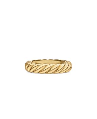 Sculpted Cable Pav&eacute; Band Ring in 18K Yellow Gold with Diamonds