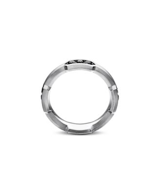 Men's Hex Station Band Ring in Sterling Silver with Black Diamonds, 6mm