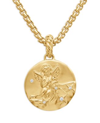 18K Yellow Gold Diamond Aquarius Amulet Pendant