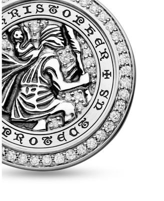 Men's Sterling Silver St. Christopher Medallion Amulet with Pav&eacute; Diamonds