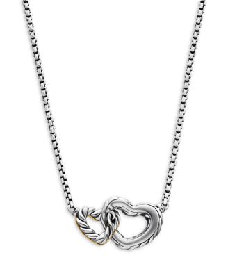 Cable Collectibles&reg; Interlocking Heart Necklace in Sterling Silver with 18K Yellow Gold, 16.4mm
