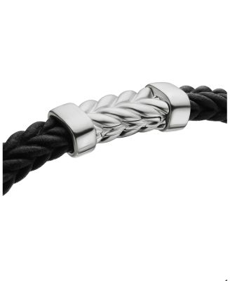 Men&#39;s Chevron Bracelet in Black Rubber with Sterling Silver, 6mm