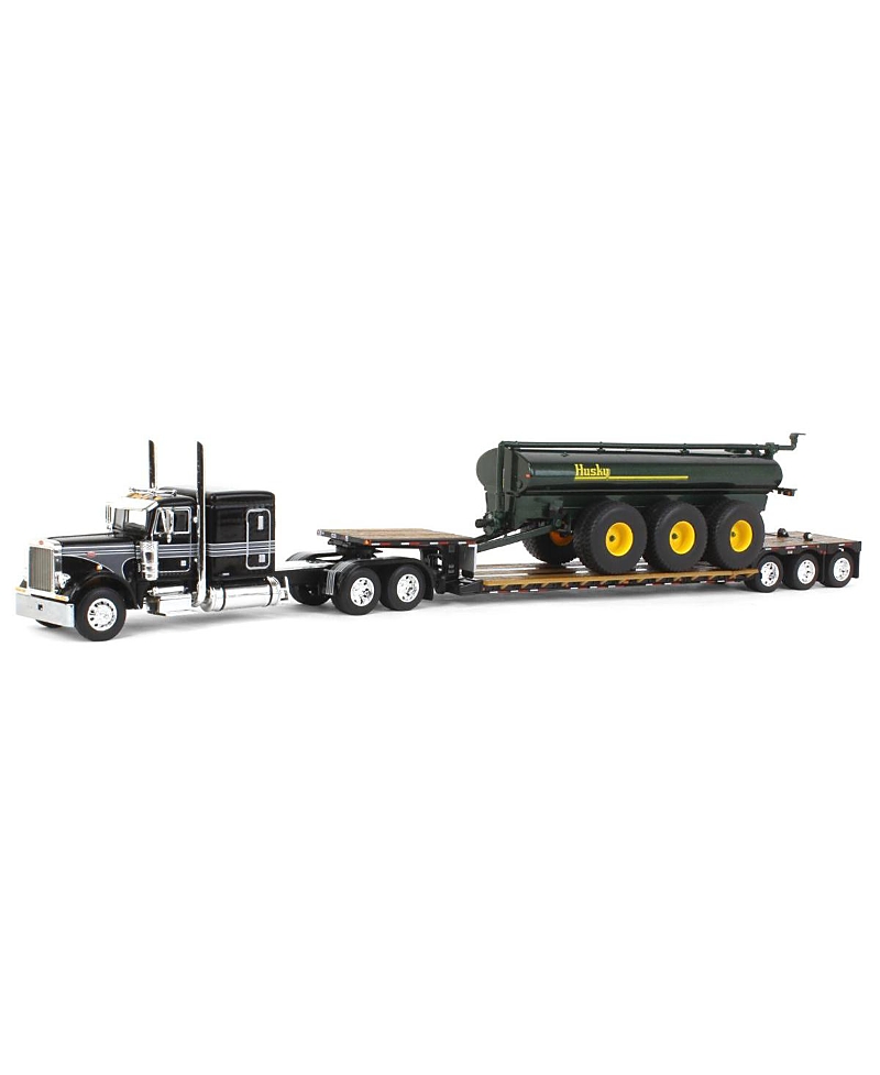 First Gear 1/64 Black Peterbilt W/ Fontaine Renegade Lowboy & Husky Manure Spreader - Ages 5-7