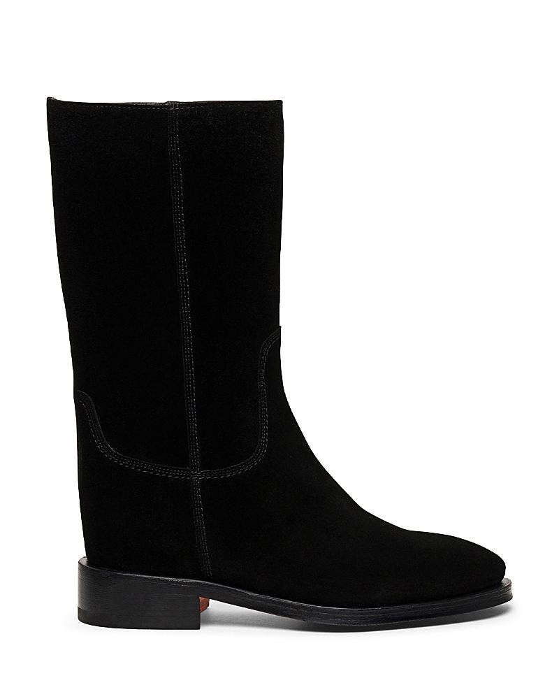 Santoni Fleeces Suede Tall Ranch Boots In Black