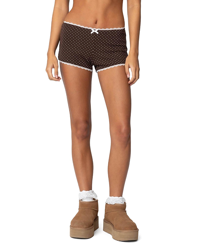 Edikted Juliana Polka Dot Rib Shorts In Brown