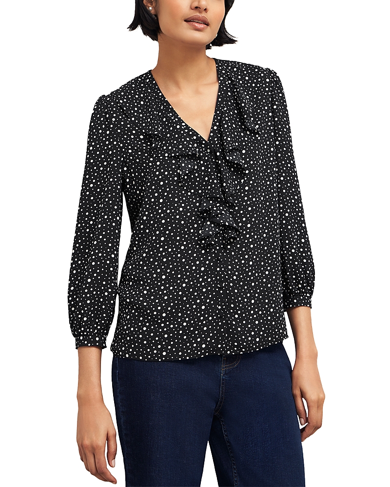 Hobbs London May Ruffle Front Blouse In Black Ivory
