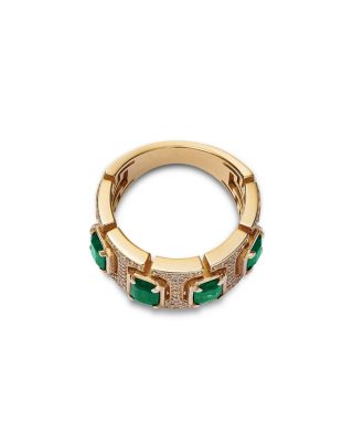 Emerald & Diamond Band Ring in 14K Yellow Gold