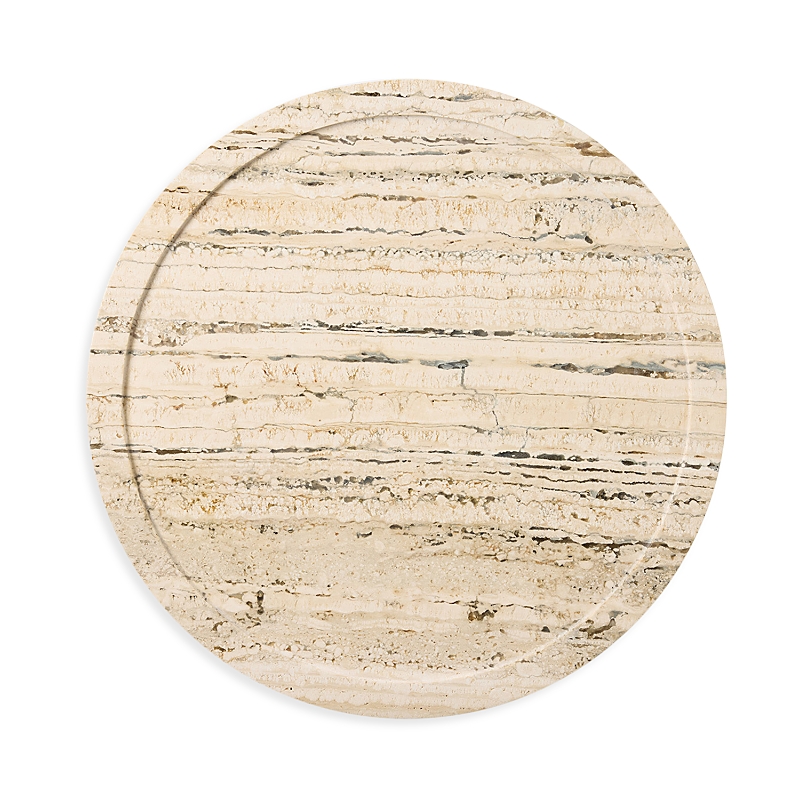 Blue Pheasant Laura Gray Travertine Lazy Susan In Silver