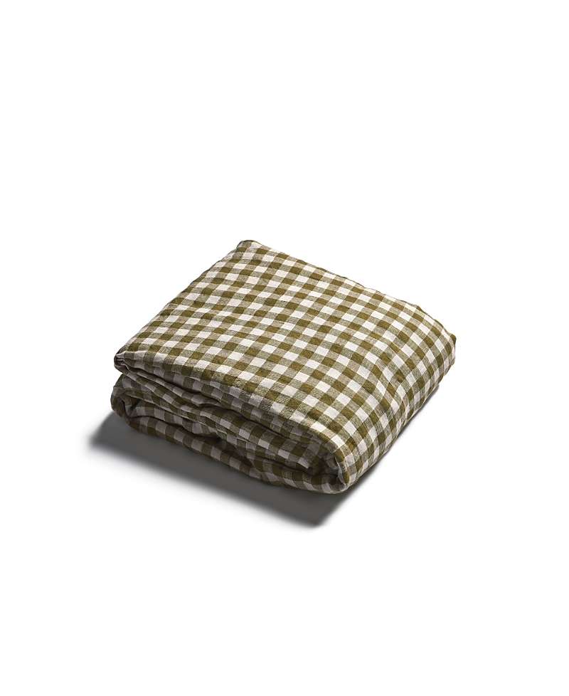 Piglet In Bed Gingham Linen Blend Fitted Sheet In Botanical Green Gingham