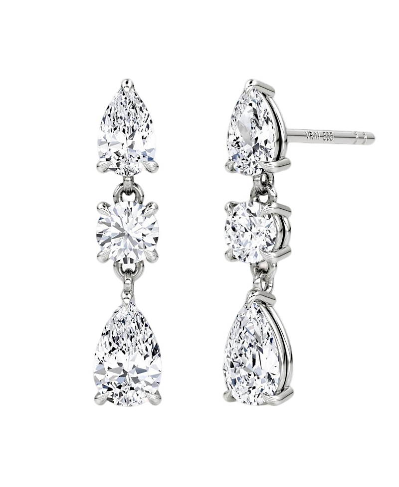 Vrai Three Stone Drop Earrings In 14k White Gold, 2.0ctw Round Brilliant & Pear Lab Grown Diamonds In K White Gold