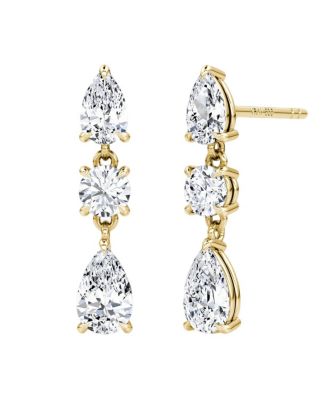 VRAI - Three Stone Drop Earrings in 14K White Gold, 2.0ctw Round Brilliant & Pear Lab Grown Diamonds