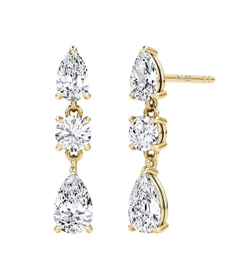 Vrai Three Stone Drop Earrings in 14K White Gold, 2.0ctw Round Brilliant & Pear Lab Grown Diamonds