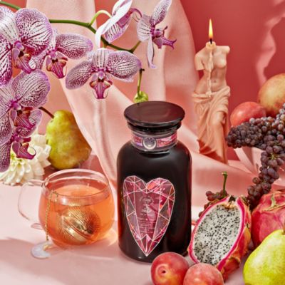 Pink Tourmaline Organic Dragon Fruit Hibiscus White Tea for Women&#39;s Health in Violet Glass Apothecary Jar, 6 oz.