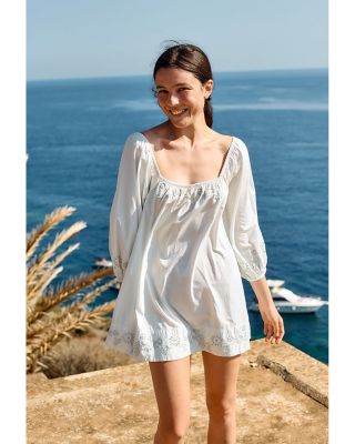 ciao lucia white floral embroidered meissa dress Neroni White Floral Embroidered Linen Dress – Ciao Lucia