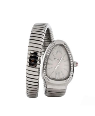 Pre-Owned Bvlgari Serpenti Tubogas Single Spiral Quartz Watch in Stainless Steel with Diamond Bezel 23mm