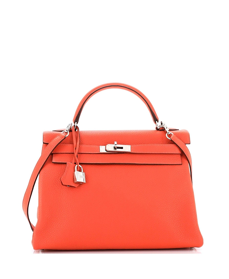 Pre-Owned Hermes Kelly 32 Handbag Red Clemence with Palladium Hardware