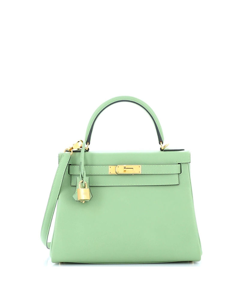 Pre-Owned Hermes Kelly 28 Handbag Green Evercolor with Gold Hardware