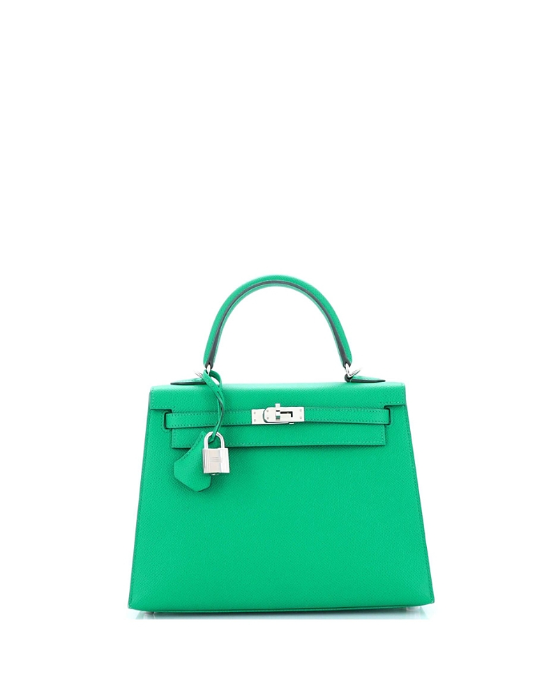 Pre-Owned Hermes Kelly 25 Handbag Green Epsom with Palladium Hardware