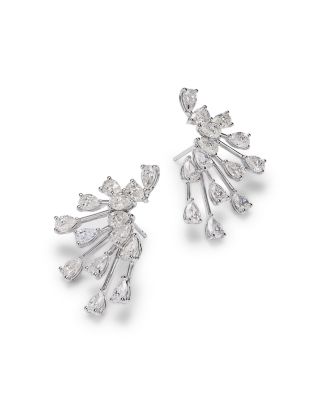 Diamond Pear Spray Statement Earrings in 18K White Gold, 3.72 tcw