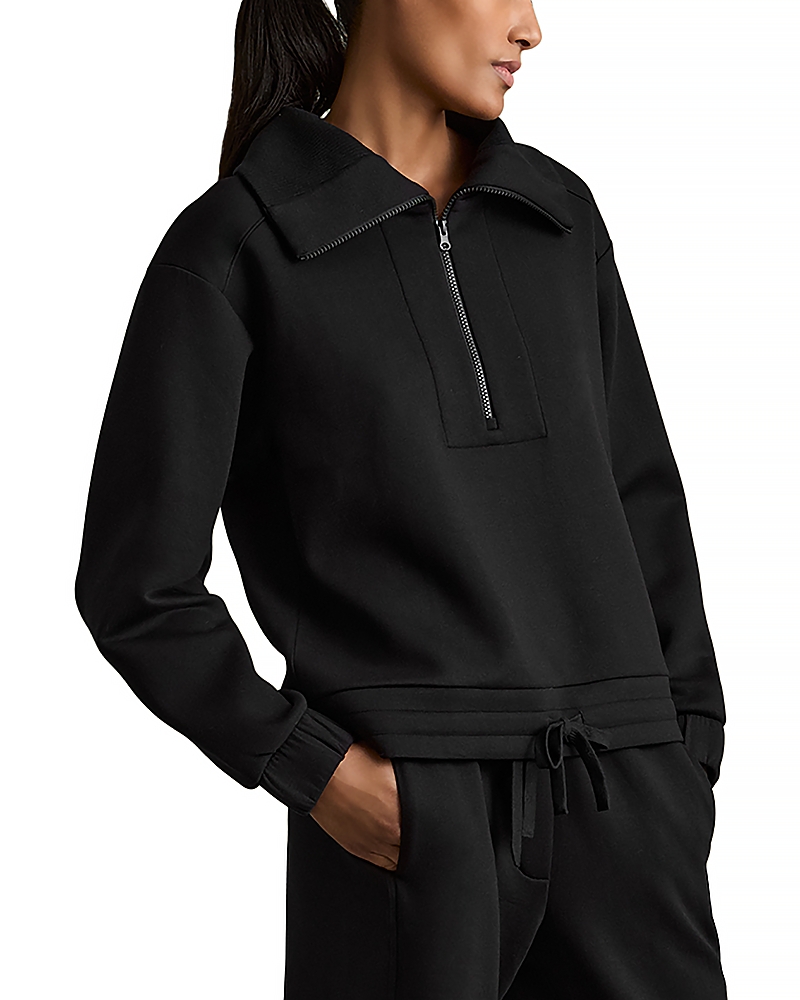 Reiss Black Interlock Half-zip Drawstring-hem Sweatshirt In Black