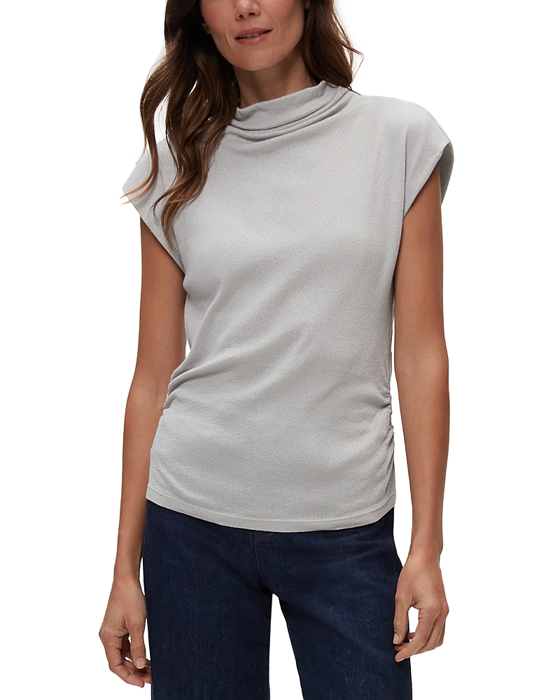 Michael Stars Amara Ribbed Power Shoulder Tee In Hematite