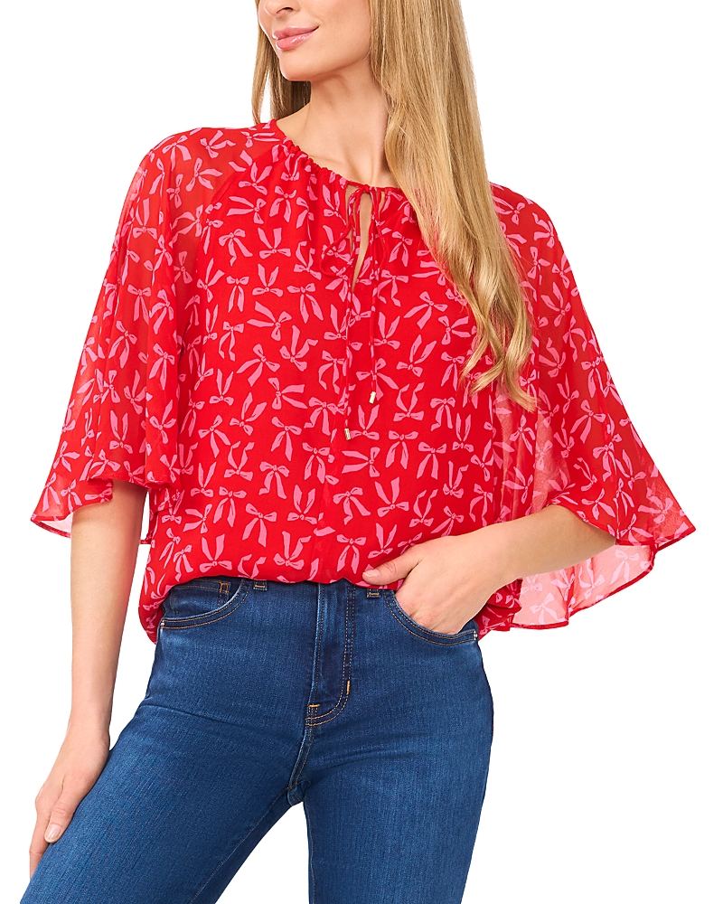 CECE CECE TIE NECK RAGLAN SLEEVE TOP