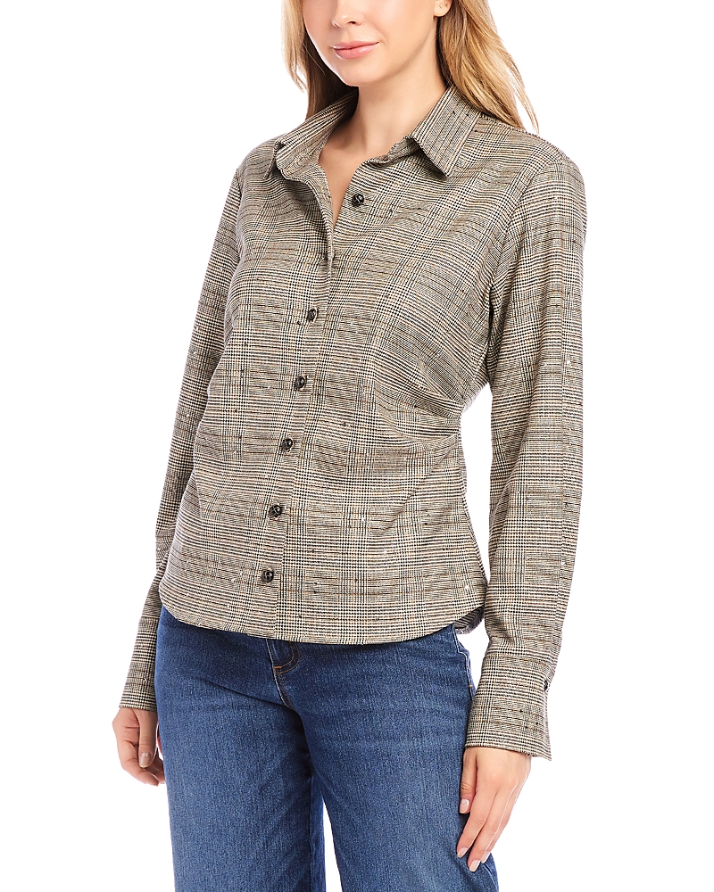 Karen Kane Sequin Side Pleat Shirt In Plaid In Plaid