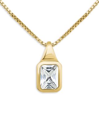 AQUA - Emerald Cut Cubic Zirconia Pendant Necklace in 18K Gold Over Sterling Silver, 16-18" - Exclusive