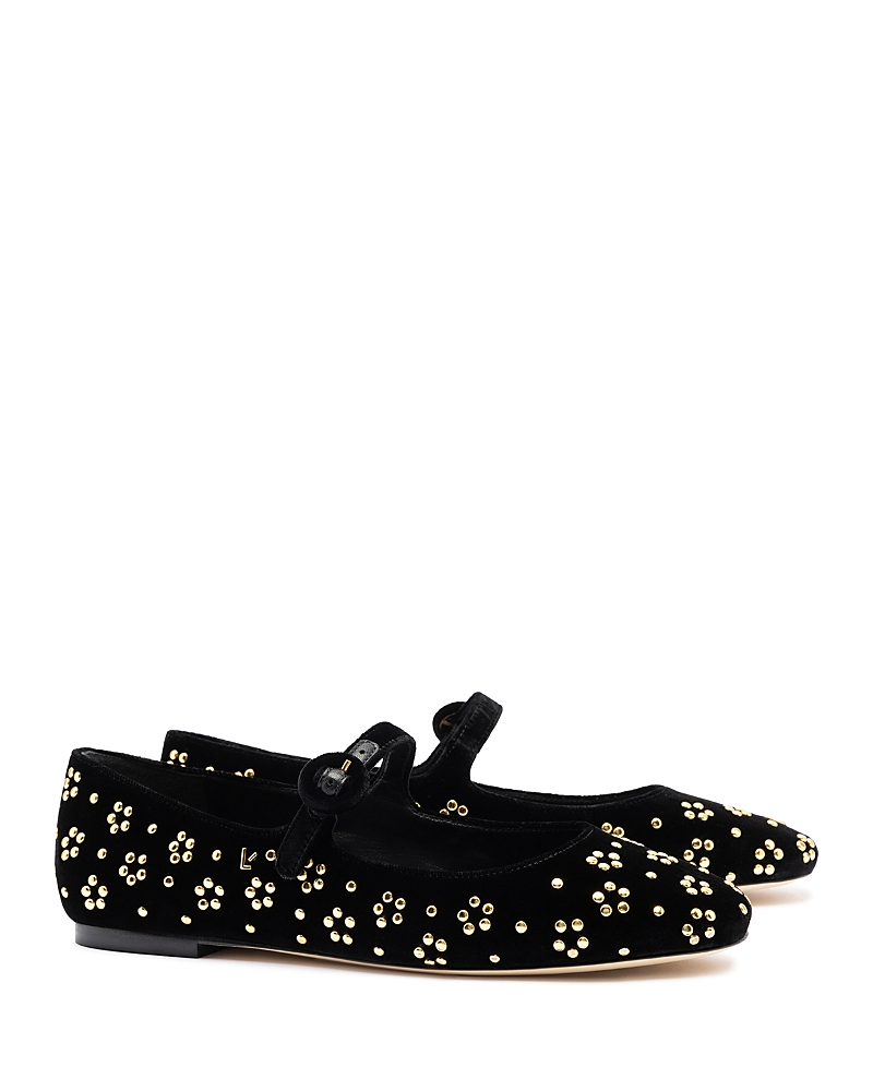 Larroude Blair Velvet Studs Ballet Flats Black In Black