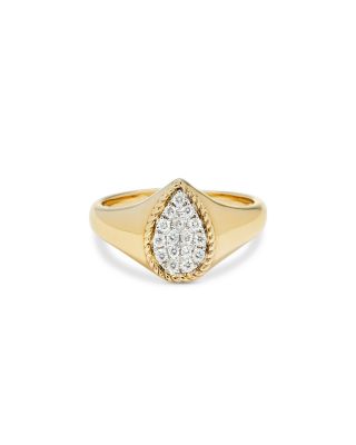 9K Yellow Gold Grey Diamond Mini Wave Ring & Grey Diamond Pear Signet Ring Set