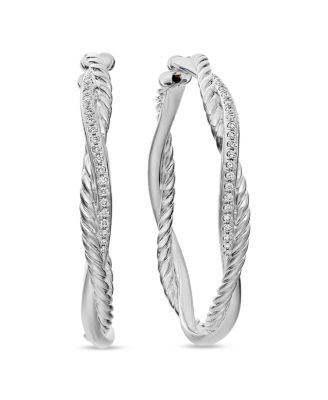 Petite Infinity Hoop Earrings in Sterling Silver with Pav&eacute; Diamonds